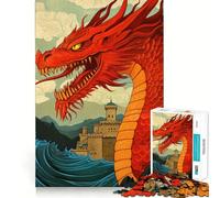 Puzzle da 1000 pezzi Drago Rosso e Castello per adulti e ragazzi, gioco di logica solido, silenzioso e divertente, taglio di precisione, Babbo Natale, scegli il tuo desiderio (50x75cm)