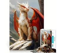Puzzle da 1000 pezzi "Drago rosso su una roccia" per adolescenti, ideale per migliorare la memoria, per un relax informale e per esporre opere d'arte dai tagli netti (50x75cm)