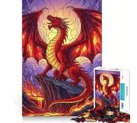 Puzzle da 1000 pezzi "Drago rosso sulla scogliera" per adulti e ragazzi, gioco di abilità rilassante e divertente, con bordi netti, ideale come regalo per le festività (38x26cm)