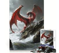 Puzzle da 1000 pezzi "Drago rosso sulla scogliera" per adulti, gioco per allenare la mente, morbido e rilassante, da assemblare, un regalo perfetto (38x26cm)