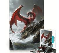 Puzzle da 1000 pezzi "Drago rosso sulla scogliera" per adulti, gioco per allenare la mente, morbido e rilassante, da assemblare, un regalo perfetto (38x26cm)