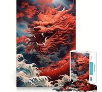 Puzzle da 1000 pezzi "Drago Rosso tra le Onde" per adulti, gioco di logica e benessere, ideale come regalo di Natale (38x52cm)