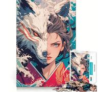 Puzzle da 1000 pezzi "Dualità Lupo e Geisha" per ragazzi,gioco cognitivo,incastro perfetto,compatto,divertente per il tempo di gioco in famiglia (50x75cm)