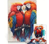 Puzzle da 1000 pezzi Due ara innamorate con schizzi di vernice giocattolo fai-da-te rilassante e stimolante per la mente compleanno e Natale 50x75cm