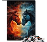 Puzzle da 1000 pezzi "Due cavalli di fuoco" Puzzle difficile per adulti, dimensioni 26x38cm, perfetto per il divertimento in famiglia a Natale, Ringraziamento, compleanni e Pasqua