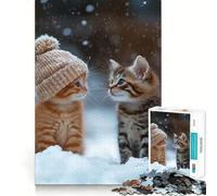 Puzzle da 1000 pezzi "Due gattini nella neve", perfetto per incastri precisi, sfida artistica e mentale, gioco divertente per il tempo libero, regalo di compleanno (50x75cm)