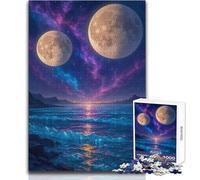 Puzzle da 1000 pezzi - Due lune su un oceano cosmico Calmo, piacevole, divertente, per il tempo libero, stretto, senza cuciture, di precisione, dimensioni del giocattolo: 38x52cm