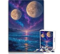 Puzzle da 1000 pezzi - Due lune su un oceano cosmico Calmo, piacevole, divertente, per il tempo libero, stretto, senza cuciture, di precisione, dimensioni del giocattolo: 38x26cm