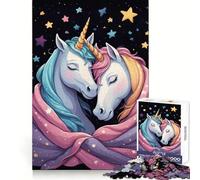 Puzzle da 1000 pezzi "Due unicorni che si abbracciano nella notte stellata" per ragazzi, stimola la memoria, rilassa la mente, divertente, con bordi netti, un regalo premuroso (38x26cm)