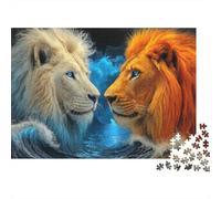 Puzzle da 1000 pezzi "Duo Leone Fantasy" con leoni bianchi e arancioni, gioco educativo per adulti, bellissima decorazione,difficoltà, di compleanno per uomini e donne, 52x38 cm