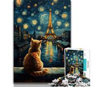 Puzzle da 1000 pezzi "Eiffel Cat" per adulti e adolescenti, sfida difficile antistress, migliora l'amore tra coppie, 50x75cm