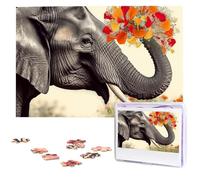 Puzzle da 1000 pezzi, elefante con fiore a forma di cuore, puzzle per adulti, puzzle impegnativo con immagine personalizzata, puzzle in legno 75 x 50 cm