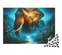 Puzzle da 1000 pezzi "Elefante nella foresta di notte", giungla e acqua, per adulti, giochi educativi, decorazione per la casa, sfida di alta difficoltà, regalo di compleanno, 52x38 cm.