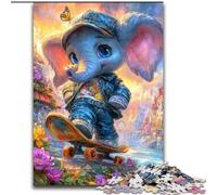 Puzzle da 1000 pezzi Elefante su skateboard Puzzle in legno 50X75cm Perfetto per adolescenti, per rafforzare i legami familiari, rompicapo e regalo fai da te per la casa