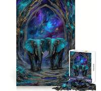 Puzzle da 1000 pezzi "Elefanti turchesi sotto un arco cosmico" per ragazzi, gioco di logica stimolante per il relax, bordi chiari, sorpresa di compleanno 38x26cm