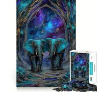 Puzzle da 1000 pezzi "Elefanti turchesi sotto un arco cosmico" per ragazzi, gioco di logica stimolante per il relax, bordi chiari, sorpresa di compleanno 38x26cm
