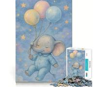 Puzzle da 1000 pezzi: elefantino con palloncini in un cielo stellato Gioco di precisione e divertente per stimolare la memoria e favorire la concentrazione Gioco artistico per compleanni (38x26cm)