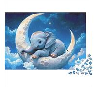 Puzzle da 1000 pezzi "Elefantino sulla Luna" con un simpatico elefante sulla luna, gioco educativo per adulti, decorazione per la casa, 52x38 cm.