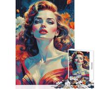 Puzzle da 1000 pezzi elegante ritratto di pin-up con sfondo floreale decorazioni per la casa giocattoli regali di Babbo Natale segreto giochi educativi riduzione dello stress interessante (38x52cm)