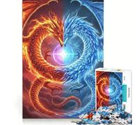 Puzzle da 1000 pezzi "Eterno scontro tra draghi di fuoco e ghiaccio", gioco interattivo, divertente attività da fare in casa, ideale come decorazione da scrivania 38x26cm