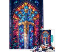 Puzzle da 1000 pezzi Excalibur con vetrate artistiche per ragazzi e adulti gioco per famiglie assemblaggio di modelli gioco stimolante regalo (dimensioni 38x52cm)