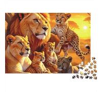 Puzzle da 1000 pezzi "Famiglia di leoni" con cuccioli di ghepardo, ideale per giochi educativi per adulti. Bellissima decorazione, sfida di alta difficoltà, regalo di compleanno. 52x38 cm/1000 pezzi