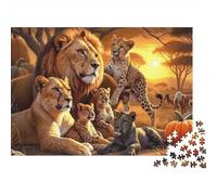 Puzzle da 1000 pezzi "Famiglia di leoni safari" con leone e ghepardo, gioco educativo per adulti, bella decorazione, difficile e stimolante, ideale come di compleanno per uomini e donne, 70x50 cm