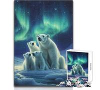 Puzzle da 1000 pezzi - Famiglia di orsi polari sotto l'aurora boreale Divertimento, calma, piacevole, tempo libero, stretto, senza cuciture, precisione, giocattolo, dimensioni 38x26cm