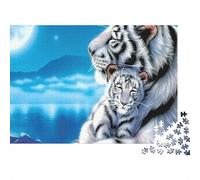 Puzzle da 1000 pezzi "Famiglia di Tigri Bianche" con tigre bianca e cucciolo, giochi educativi per adulti. Bellissima decorazione, Dimensioni: 52x38 cm. Regalo perfetto.
