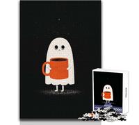 Puzzle da 1000 pezzi Fantasma assonnato con tazza da caffè Un modo rilassante per riempire il tempo libero Giocattolo da gioco con taglio preciso e costante Dimensioni: 38x52cm