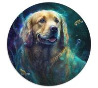Puzzle da 1000 pezzi Fantasy Golden Retriever Puzzle rotondo 1000 pezzi per adulti Regalo perfetto per l'arredamento della casa e il divertimento delle feste 67,5x67,5 cm