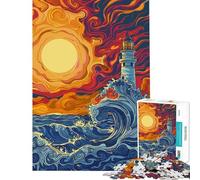 Puzzle da 1000 pezzi "Faro al tramonto" con luci fluorescenti ideale per adulti e famiglie perfetto come regalo di compleanno o di Natale (dimensioni 38x26cm)
