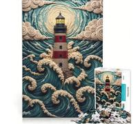 Puzzle da 1000 pezzi "Faro in mezzo al mare in tempesta" gioco rilassante interazione genitore-figlio regalo per amici e familiari 38x26cm