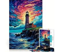 Puzzle da 1000 pezzi "Faro nella notte stellata" per adolescenti, gioco stimolante per la mente, ideale per il relax, con tagli precisi e decorazioni artistiche 50x75cm