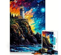 Puzzle da 1000 pezzi "Faro nella notte stellata" per ragazzi, ideale per il recupero della memoria, il relax e il divertimento, con dettagli nitidi e perfetti come regalo stagionale 38x26cm