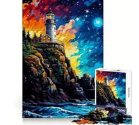 Puzzle da 1000 pezzi "Faro nella notte stellata" per ragazzi, ideale per il recupero della memoria, il relax e il divertimento, con dettagli nitidi e perfetti come regalo stagionale 38x26cm
