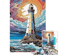 Puzzle da 1000 pezzi Faro nella tempesta per ragazzi ideale per il divertimento in famiglia per l'interazione genitore-figlio compleanno e Natale 50x75cm