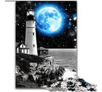 Puzzle da 1000 pezzi "Faro sotto la luna blu" Puzzle impossibili per adulti 26X38cm per feste, compleanni e serate di giochi in famiglia