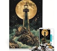 Puzzle da 1000 pezzi "Faro sotto la luna piena" gioco rilassante attività intellettuale decompressiva collezione d'artista belle arti 50x75cm