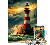 Puzzle da 1000 pezzi "Faro sulla costa tempestosa" - Gioco avvincente per coltivare la pazienza educativo antistress regalo di compleanno (Dimensioni 38x26cm)