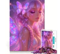 Puzzle da 1000 pezzi "Fata rosa con farfalle" per adolescenti, gioco di logica e rilassamento, con bordi sottili, da collezione (50x75cm)