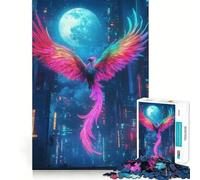 Puzzle da 1000 pezzi "Fenice nella città al neon" per adolescenti, gioco per allenare la mente, momento di relax, arte da assemblare, regalo stagionale (38x26cm)
