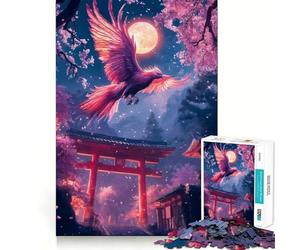 Puzzle da 1000 pezzi "Fenice nella notte dei ciliegi in fiore" per adolescenti, gioco stimolante per la mente, hobby tranquillo, taglio preciso, regalo stagionale (50x75cm)