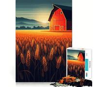 Puzzle da 1000 pezzi "Fienile rosso in un campo di grano dorato" per adolescenti Puzzle che migliora la memoria, rilassante e confortevole, con taglio preciso, ideale come regalo festivo (38x52cm)