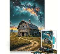 Puzzle da 1000 pezzi "Fienile rustico sotto un cielo stellato" per adolescenti, gioco di logica puro, rilassante, pulito, fine art (50x75cm)