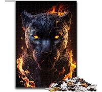 Puzzle da 1000 pezzi "Fiery Flames Black Panther" in cartone per adulti, dimensioni 26x38cm, ideale come decorazione fai da te e come regalo rompicapo.