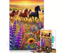 Puzzle da 1000 pezzi "Fiori selvatici e cavalli selvaggi" gioco cognitivo divertente,componenti robusti e ben definiti,ideale per momenti di tranquillità e per esercitare la mente a casa (50x75cm)