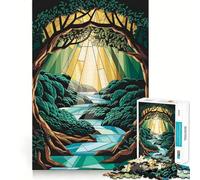 Puzzle da 1000 pezzi "Fiume nella foresta" con vetrata artistica per adolescenti, gioco cognitivo, svago rilassante, assemblaggio di motivi, opera d'arte 50x75cm