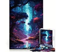 Puzzle da 1000 pezzi "Fiume nella foresta oscura anime" per adolescenti, ideale per sviluppare le capacità analitiche, rilassare e creare puzzle di precisione, regalo di Natale (50x75cm)