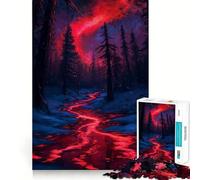 Puzzle da 1000 pezzi "Fiume rosso in una foresta innevata" per ragazzi, gioco di logica stimolante, momento di serenità, bordi trasparenti, regalo creativo (38x52cm)